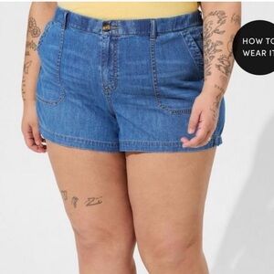 🍉 Torrid Blue Jean Shorts for Women 22 NWT elastic waistband large pockets